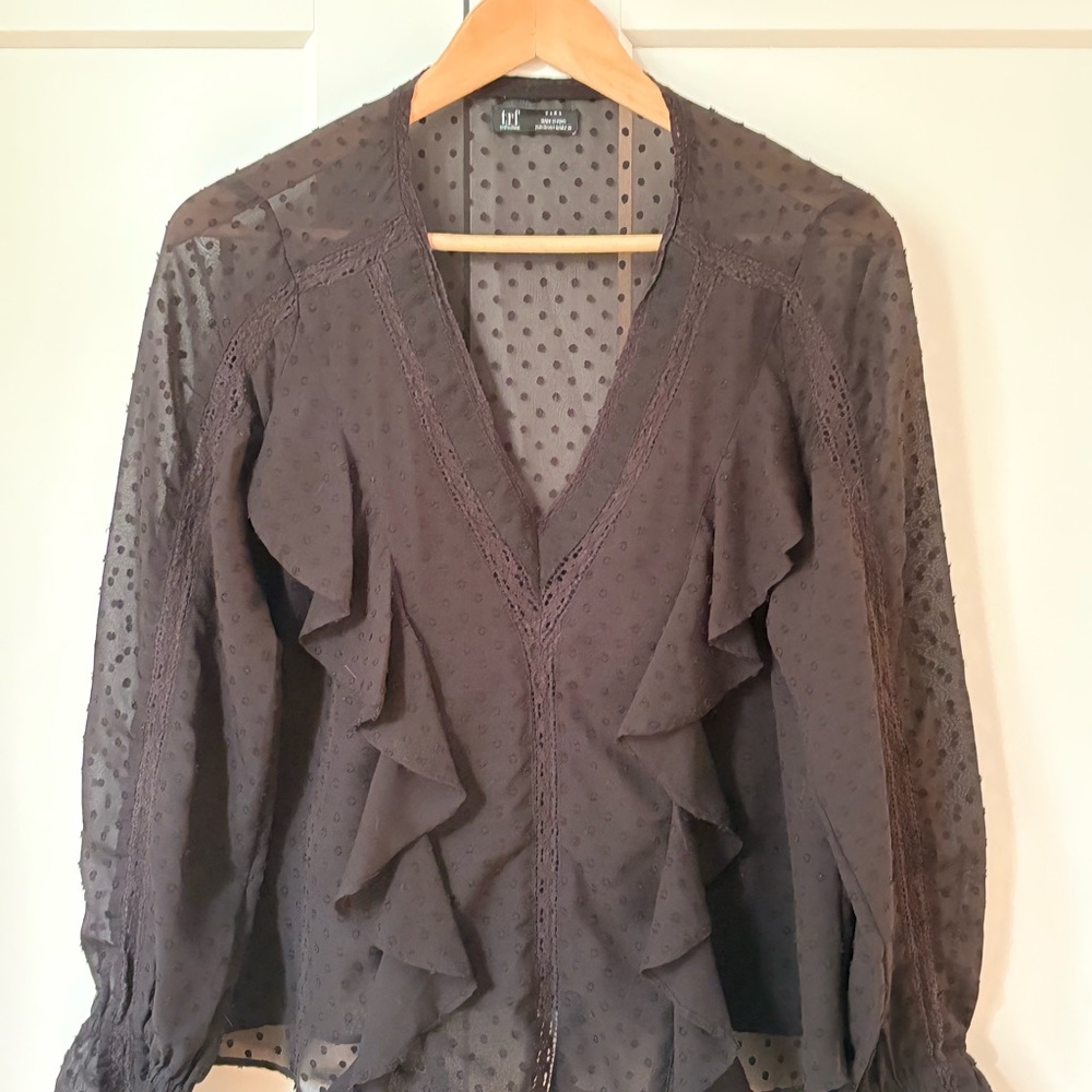 ⭐️Zara Sheer Ruffle Blouse in Black